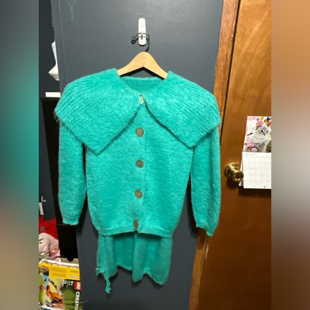 Vintage 1960’s Jane Irwill Blue Mohair Wool Jacket and Wiggle Skirt Size Small